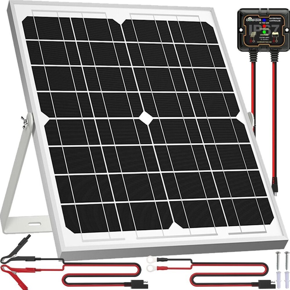 Solar Panel Kit 20W 12V, Solar Battery Trickle Charger Maintainer + Upgrade Cont
